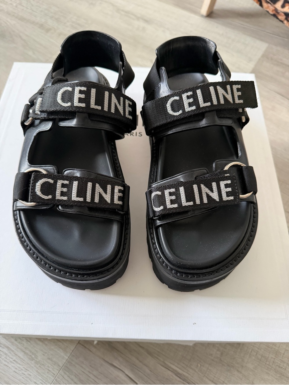 Celine Black Logo Strap Kids Sandals